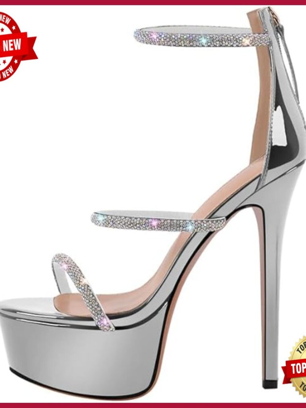 Crystal Rhinestone Strappy Platform Stiletto Heels Sandals